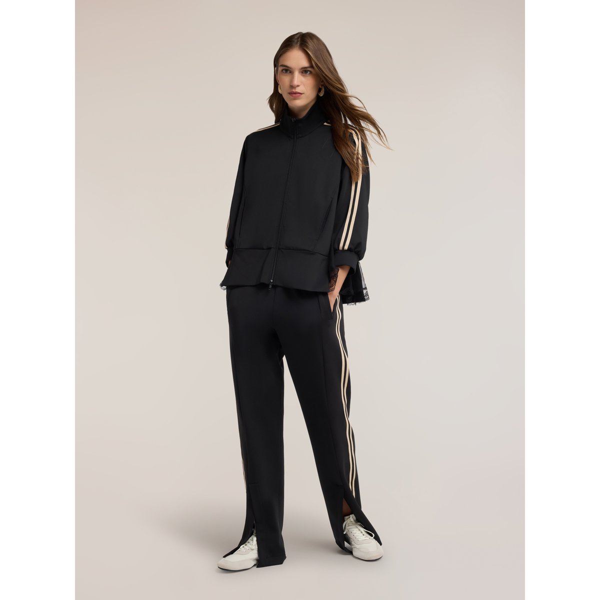 Sweat oversize avec zip et insert en dentelle noir, MOTIVI