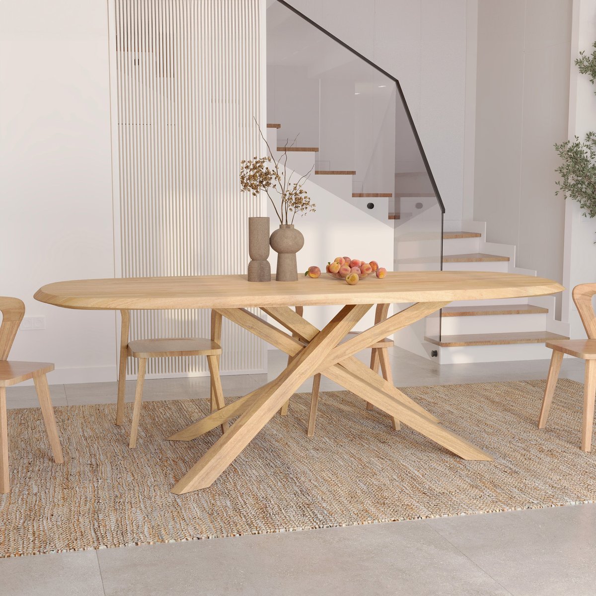 Table rectangulaire en bois d'hévéa massif - ALADIN marron clair, MAISON PAVANE