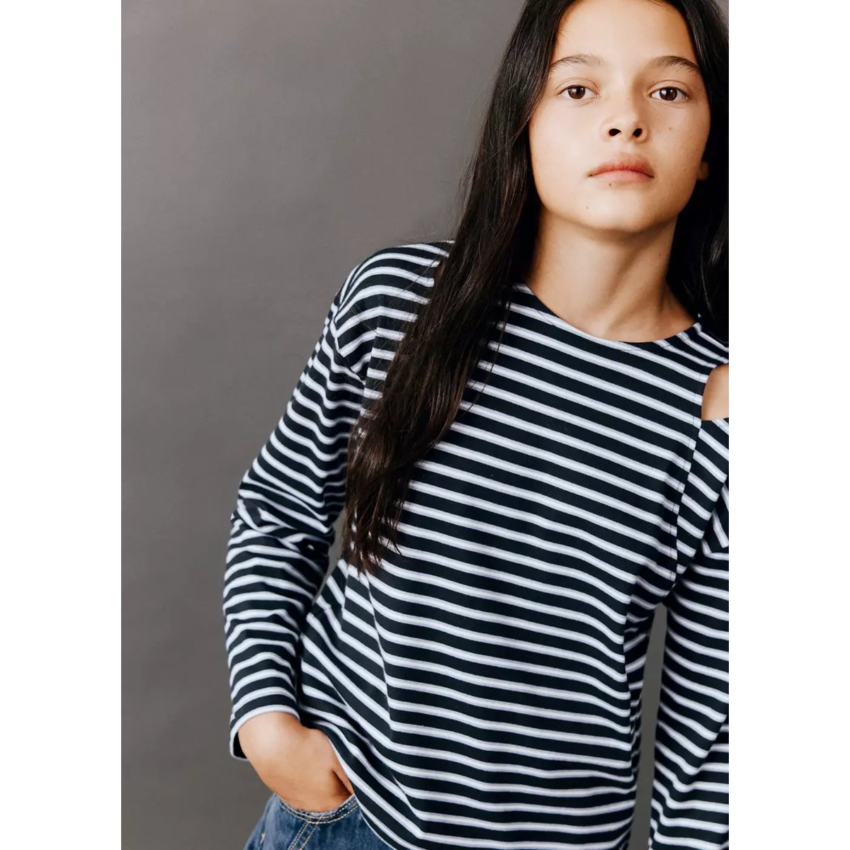 T-shirt rayé avec découpe bleu marine, MANGO KIDS