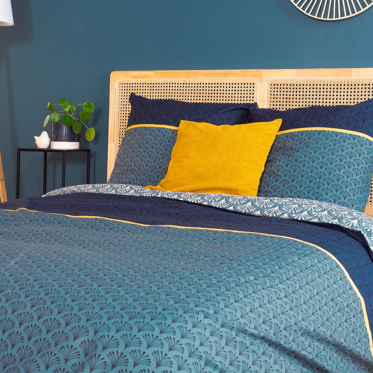 Parure de couette en coton, JADE bleu foncé, C DESIGN HOME TEXTILE