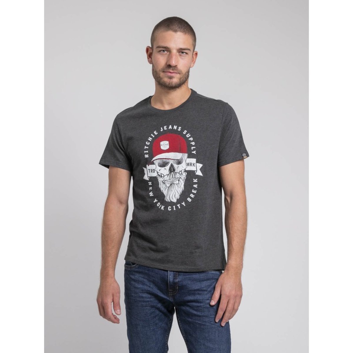 T-shirt Col Rond Pur Coton Jiminal gris, RITCHIE