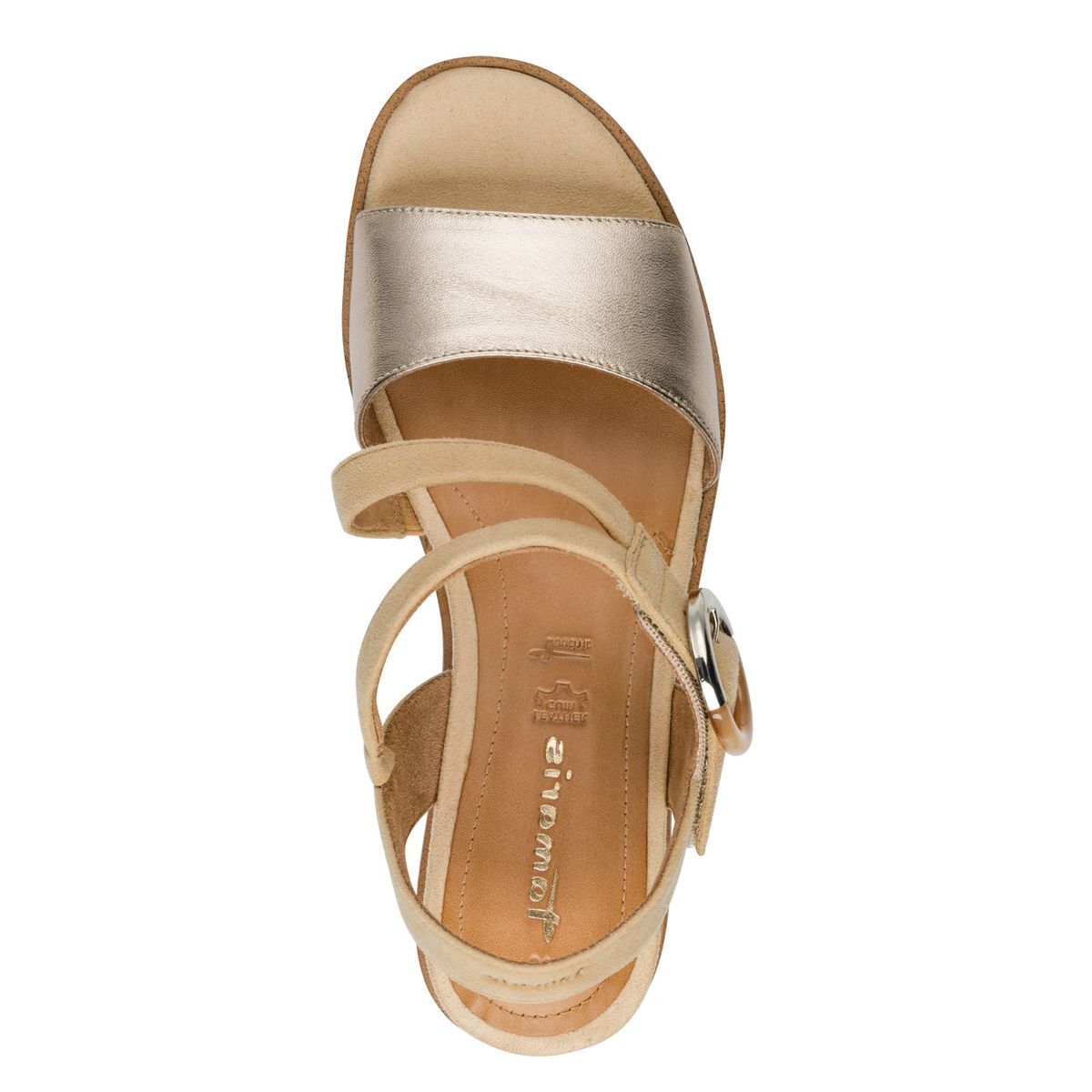 Sandale à talon en cuir beige, TAMARIS