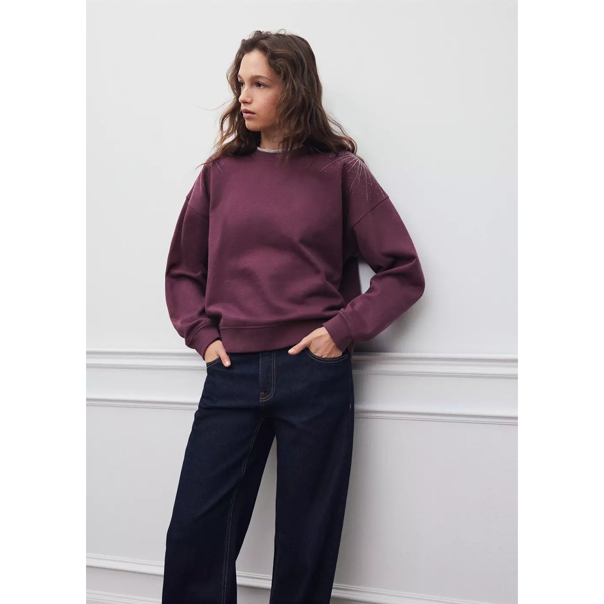 Sweat détail strass lie de vin, MANGO TEEN