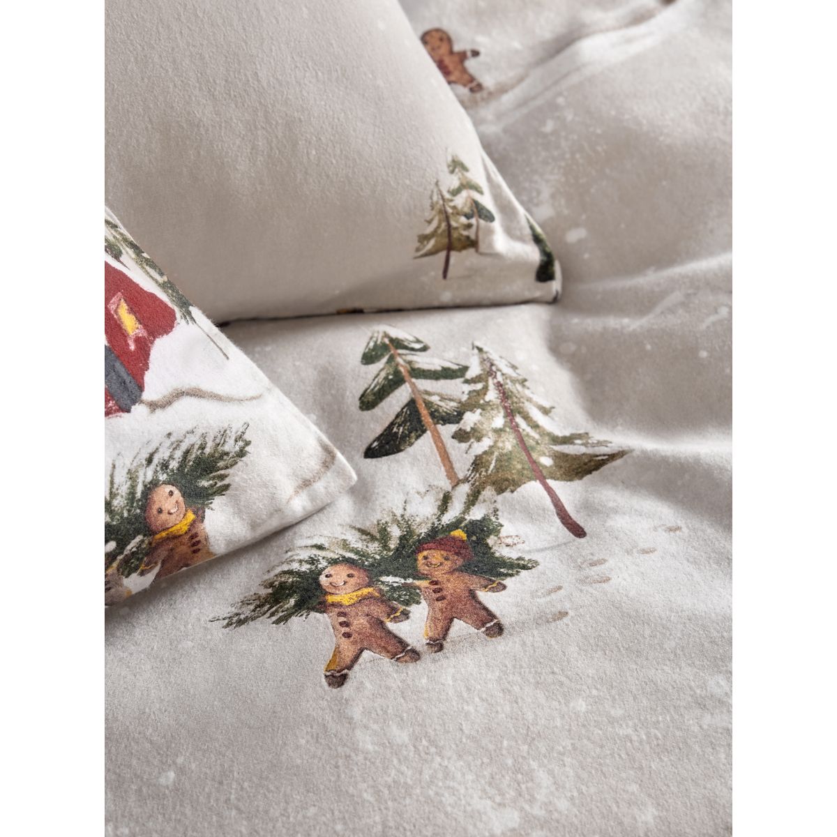 Parure de lit en coton brossé noël motif ski naturel, NEXT
