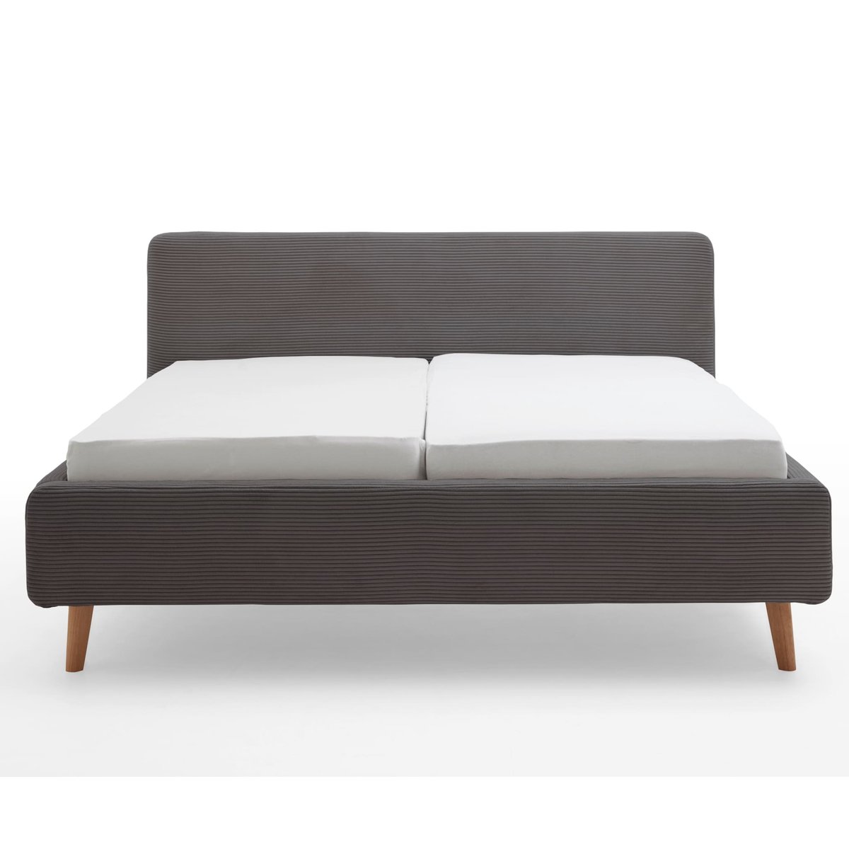 Lit rembourré en velours avec tête de lit lisse anthracite, TERRE DE NUIT