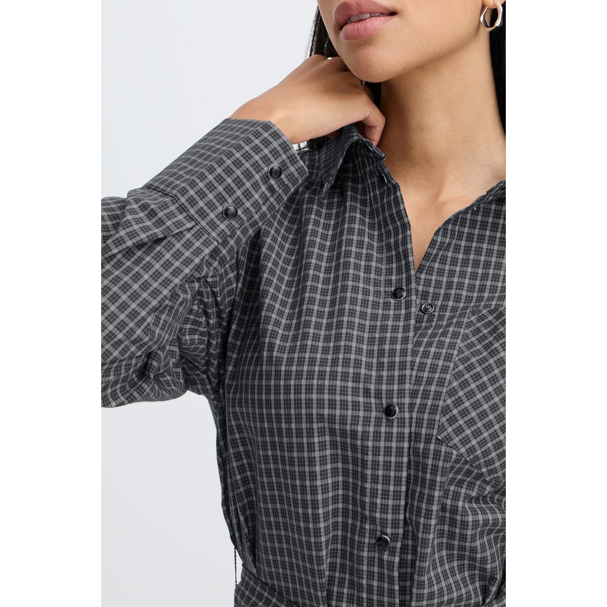 Robe chemise doupe droite, manches longues gris asphalt, B.YOUNG