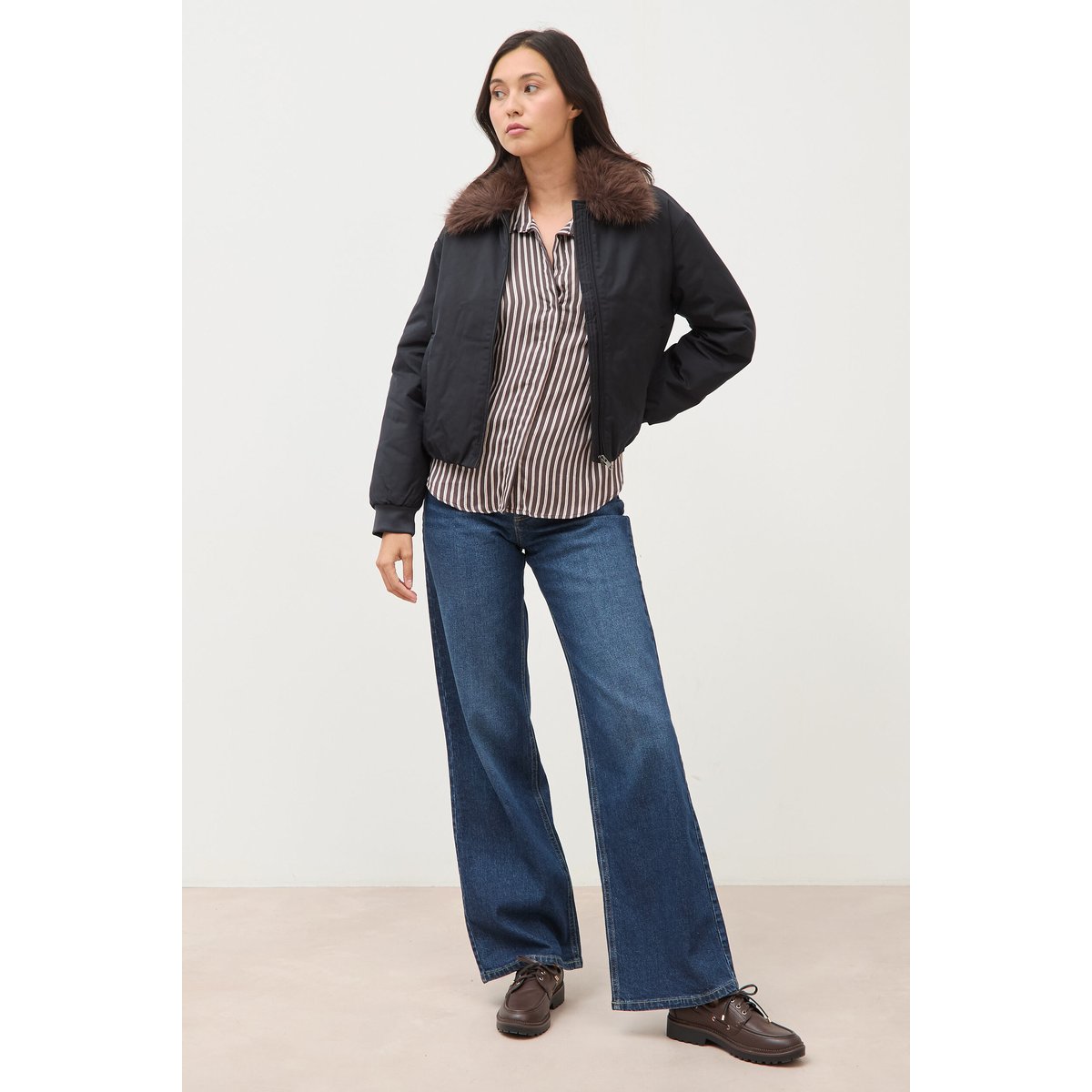 Blouson ample court col classique noir, BONOBO