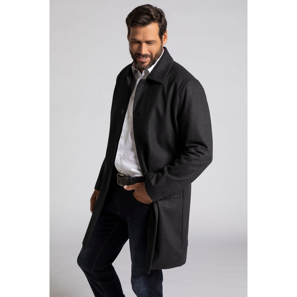 Manteau en laine mélangée déperlante anthracite, JP1880