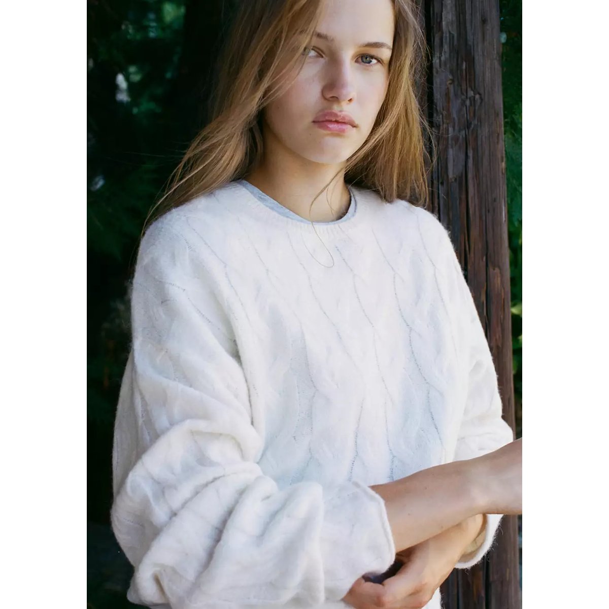 Pull-over maille tressée beige, MANGO TEEN