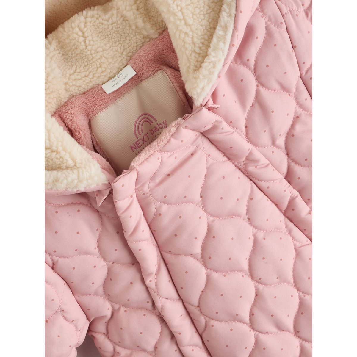 Combinaison à capuche pour bébé nylon rose à pois, double fermeture éclair, NEXT