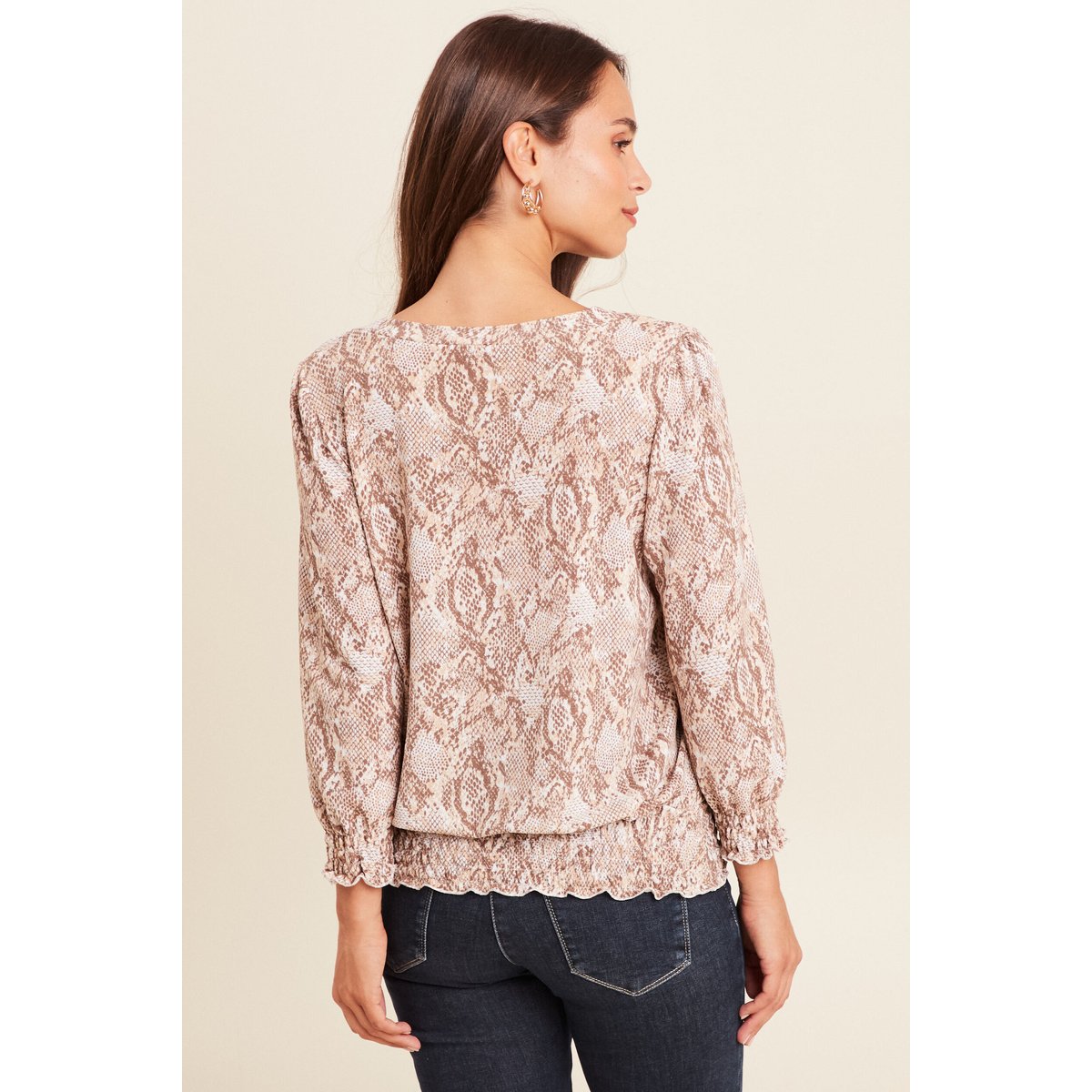 T-shirt col rond manches 3/4 beige, BREAL
