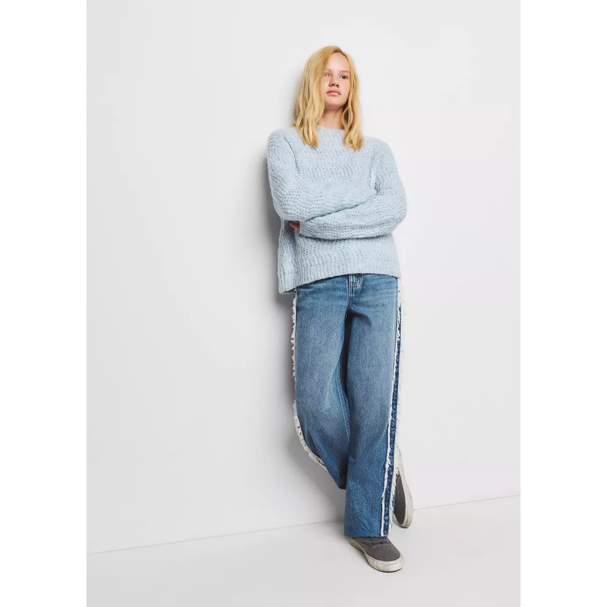 Jean wide leg coutures effilochées bleu moyen, MANGO KIDS
