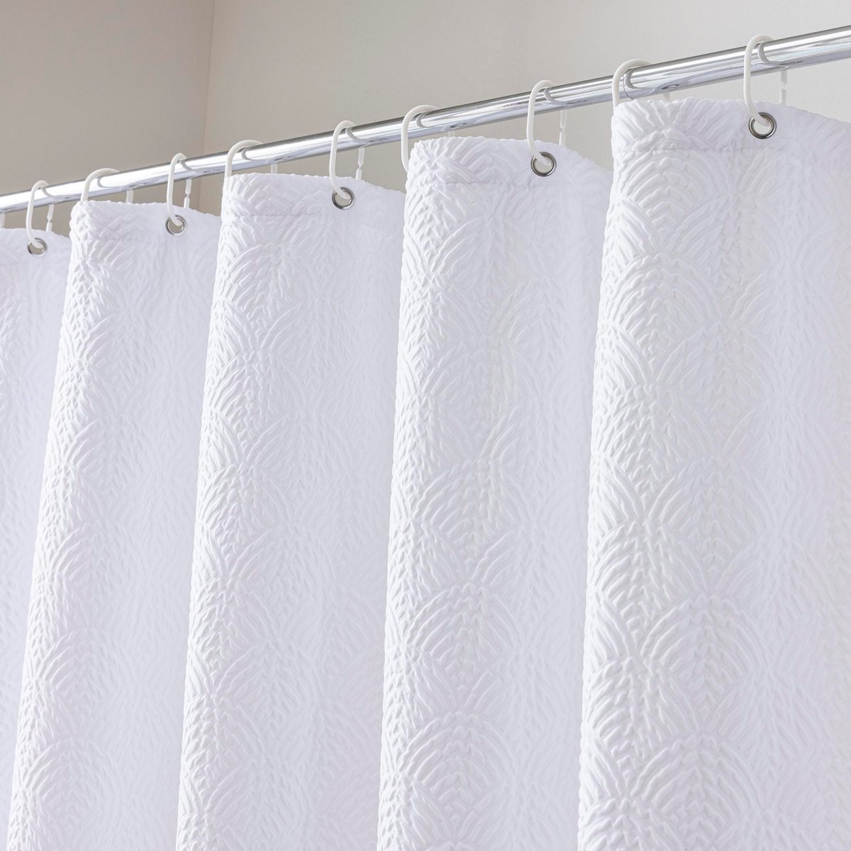 Rideau de douche gaufré en microfibre avec crochets blanc, DOUCEUR D'INTÉRIEUR
