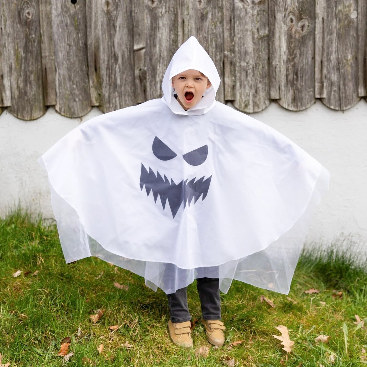 Déguisement enfant poncho à capuche fantôme Halloween blanc, GREAT PRETENDERS