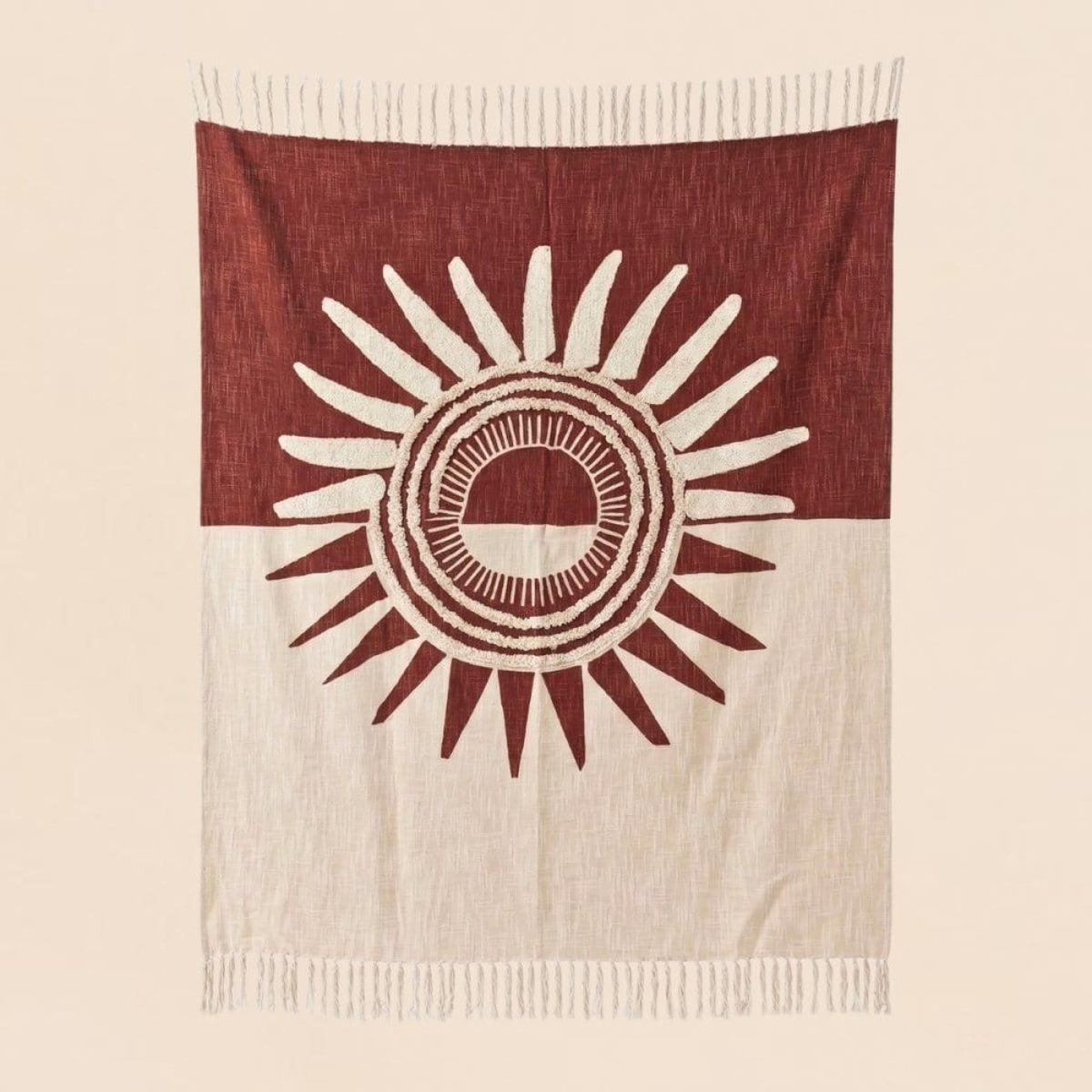 Plaid jeté de canapé coton flammé 125x150cm terracotta, ORNAMI