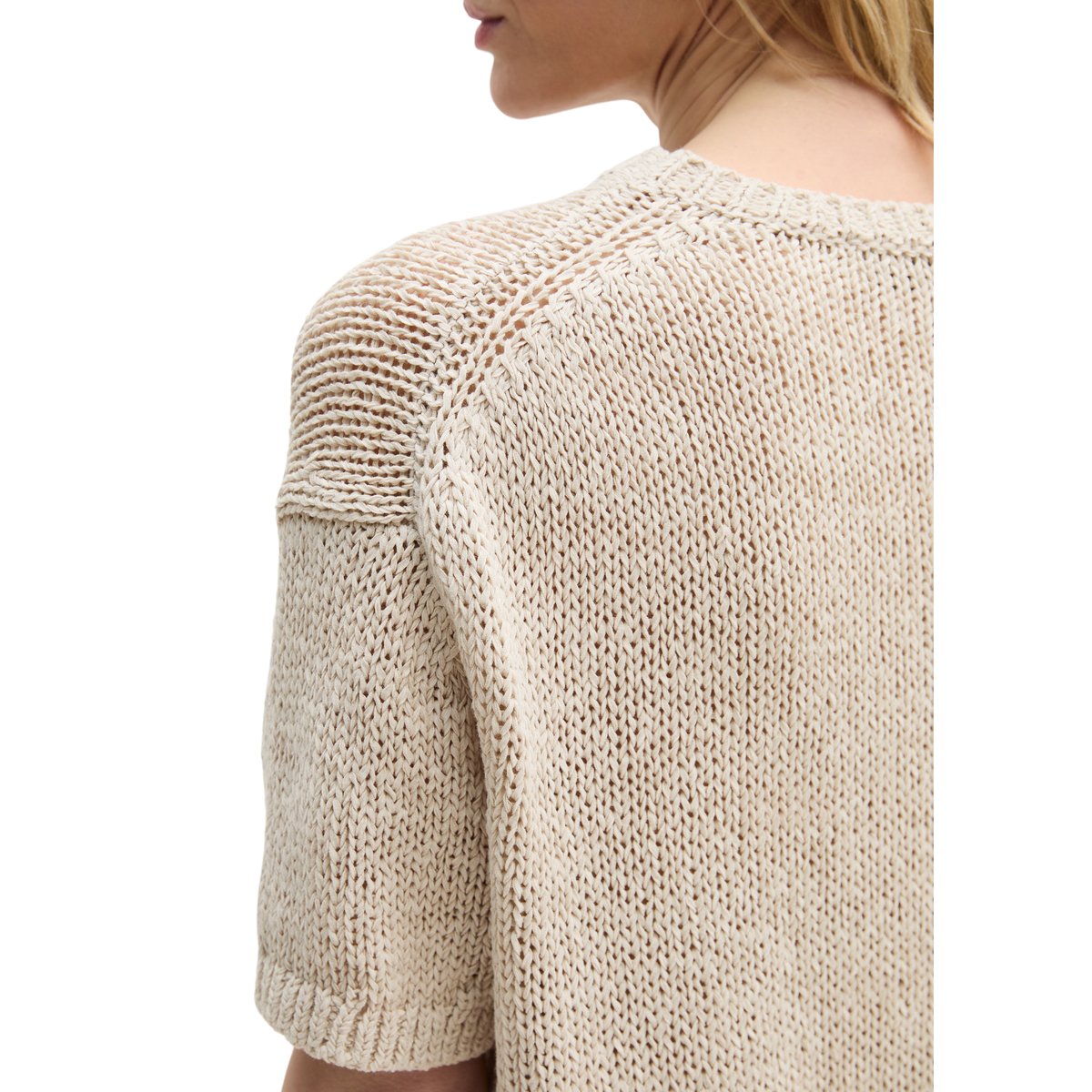 Pull à manches courtes loose en fil à bandelettes gris clair, MARC O'POLO
