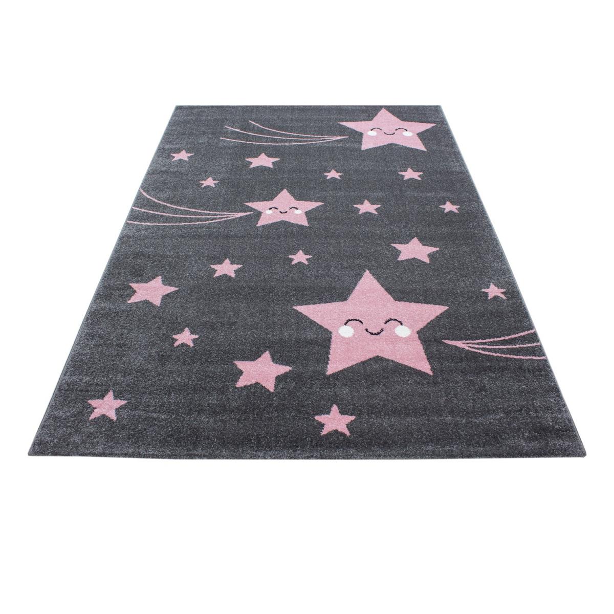 Tapis enfant tissé KID STARS rose, gris, UN AMOUR DE TAPIS