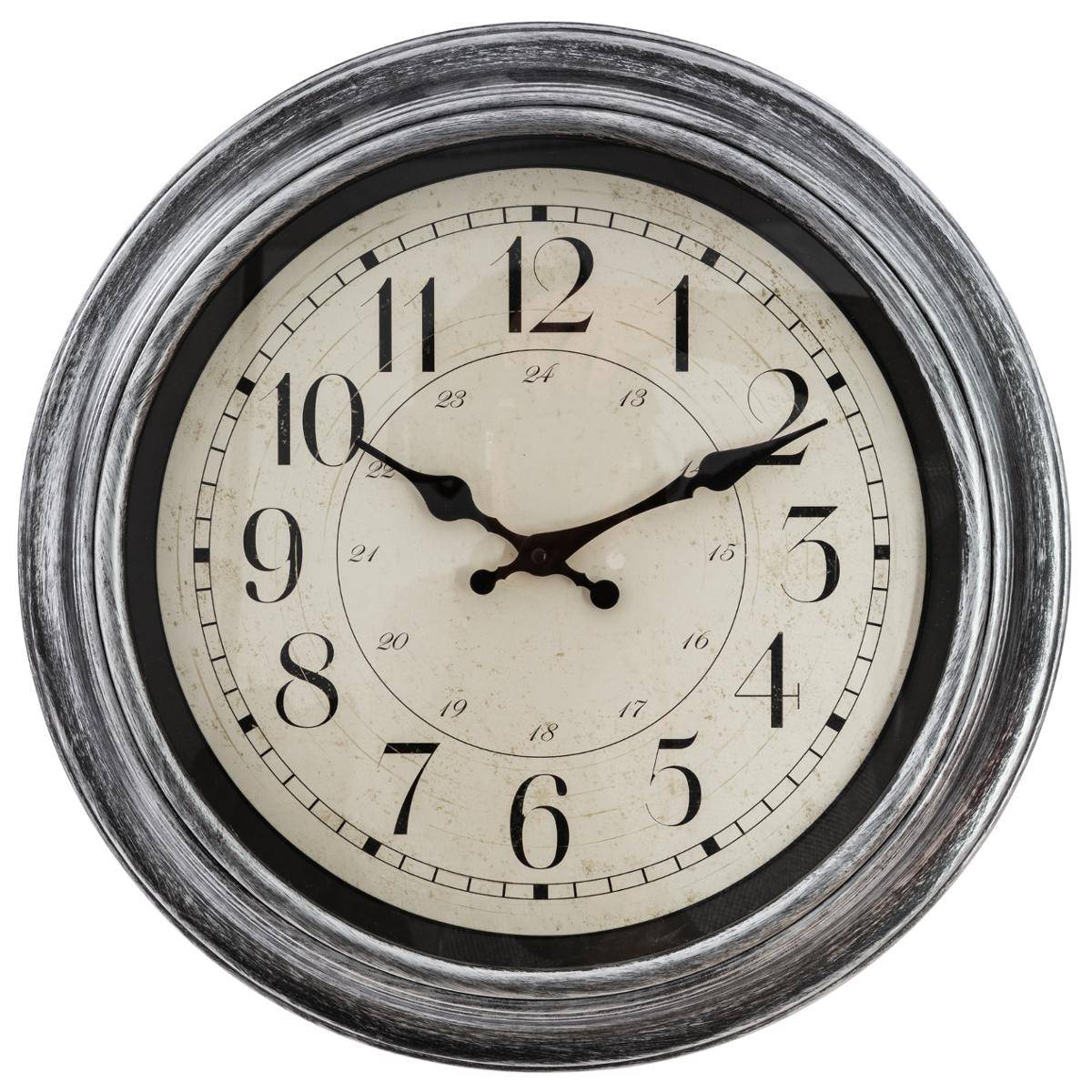 Horloge murale vintage à moulures ILAN gris, ATMOSPHERA