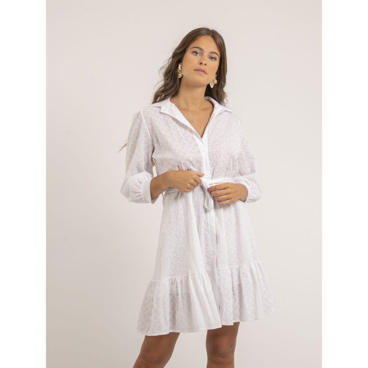 Robe Chemise Courte Broderies Anglaises Ilor blanc, DONA LISA