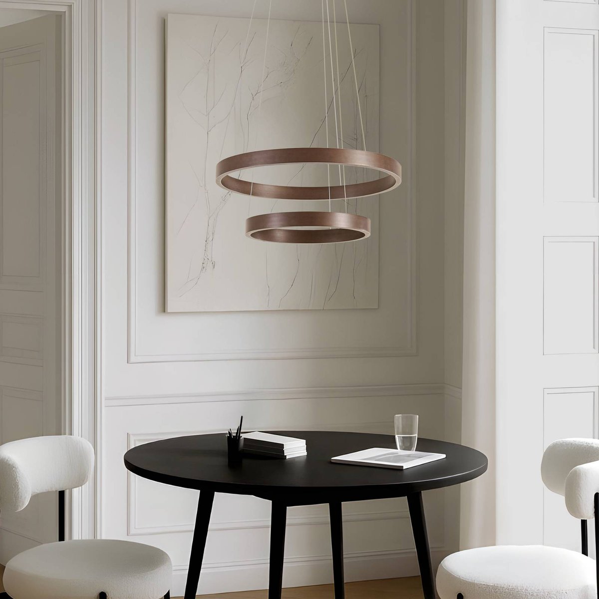 Suspension en métal moderneLED, Yonam marron café, blanc, LUCANDE