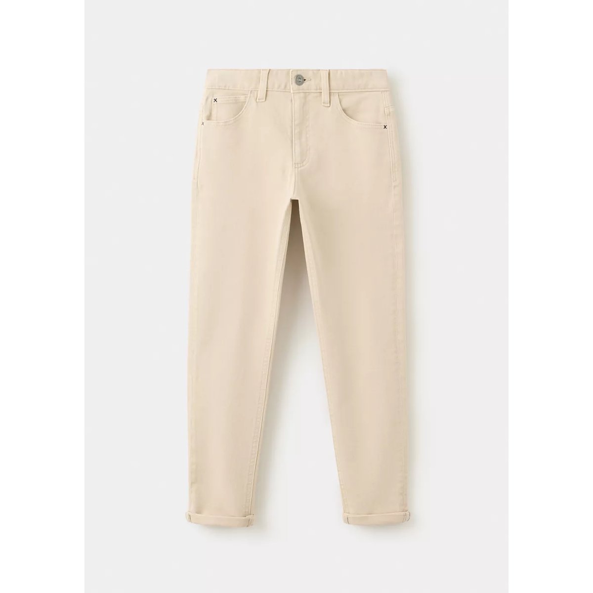 Jean en coton avec ourlet retroussé beige, MANGO KIDS