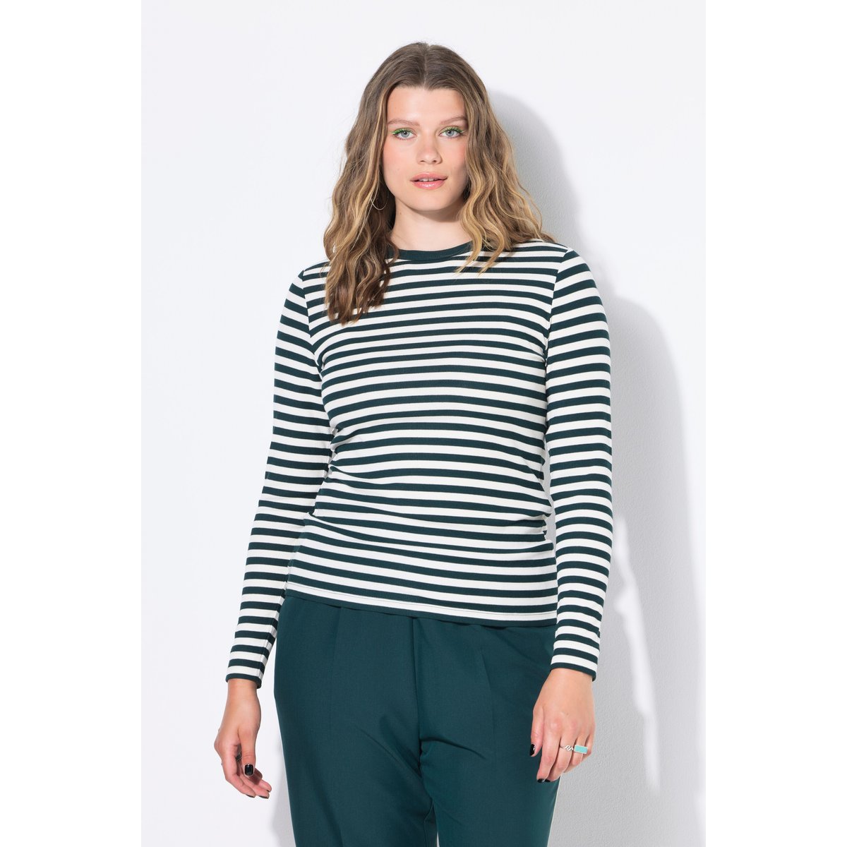 T-shirt coupe slim en jersey rayé vert minuit, STUDIO UNTOLD