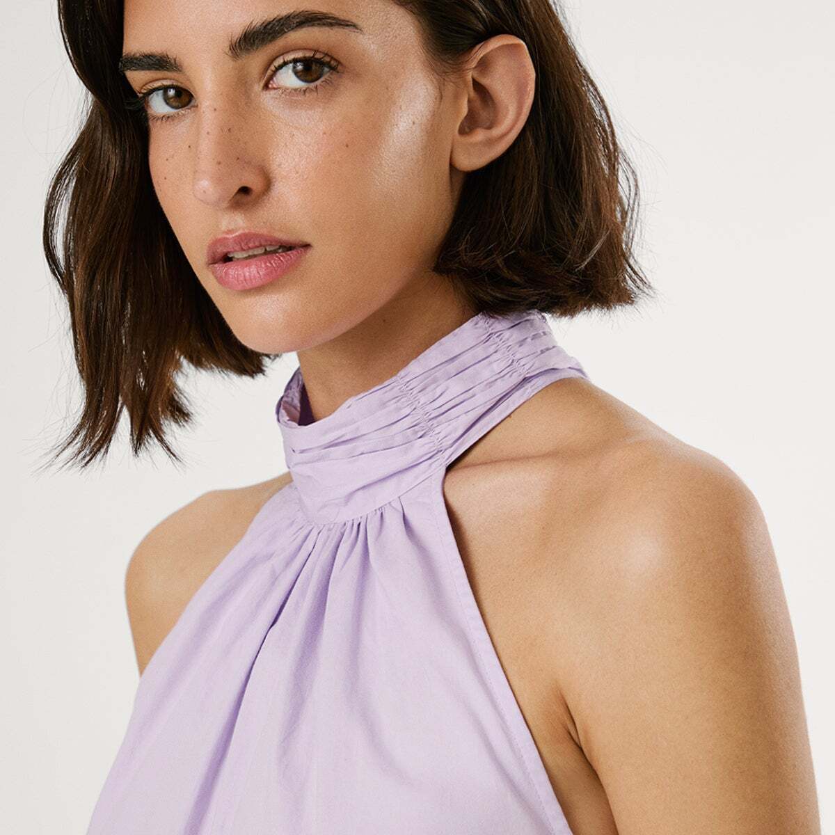 Robe Courte À Col Dos Nu En Popeline lilas, PEPE JEANS