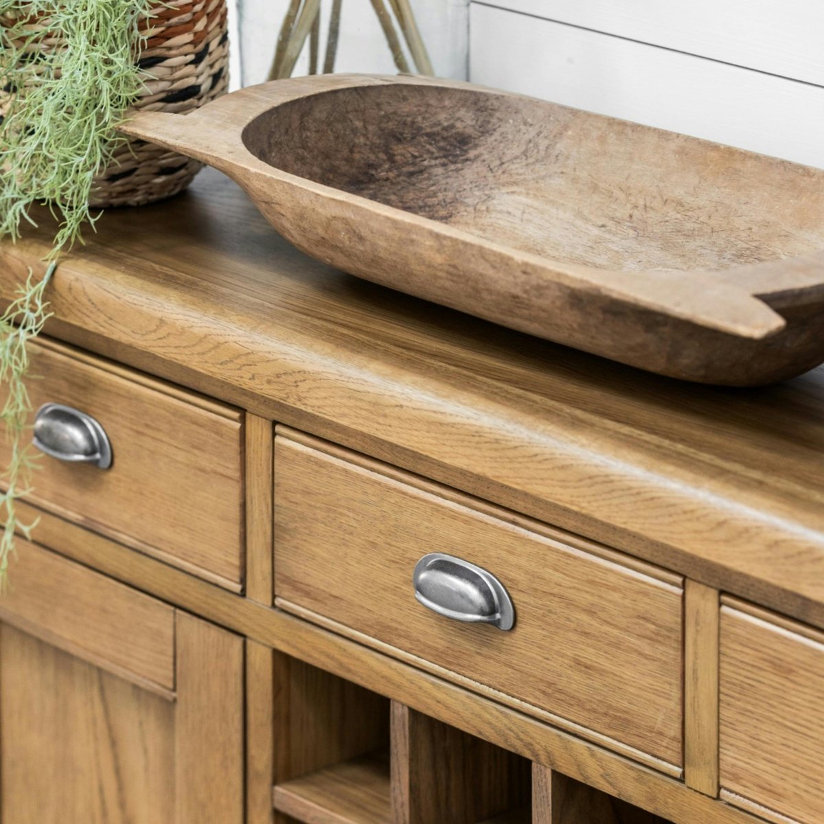 Buffet chêne campagne chic avec casier bouteilles VALMONT bois naturel, PIER IMPORT