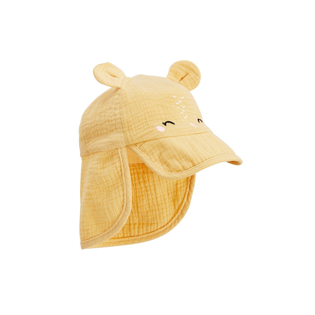 Casquette cache-cou bébé en gaze de coton Camila jaune, PETIT BEGUIN