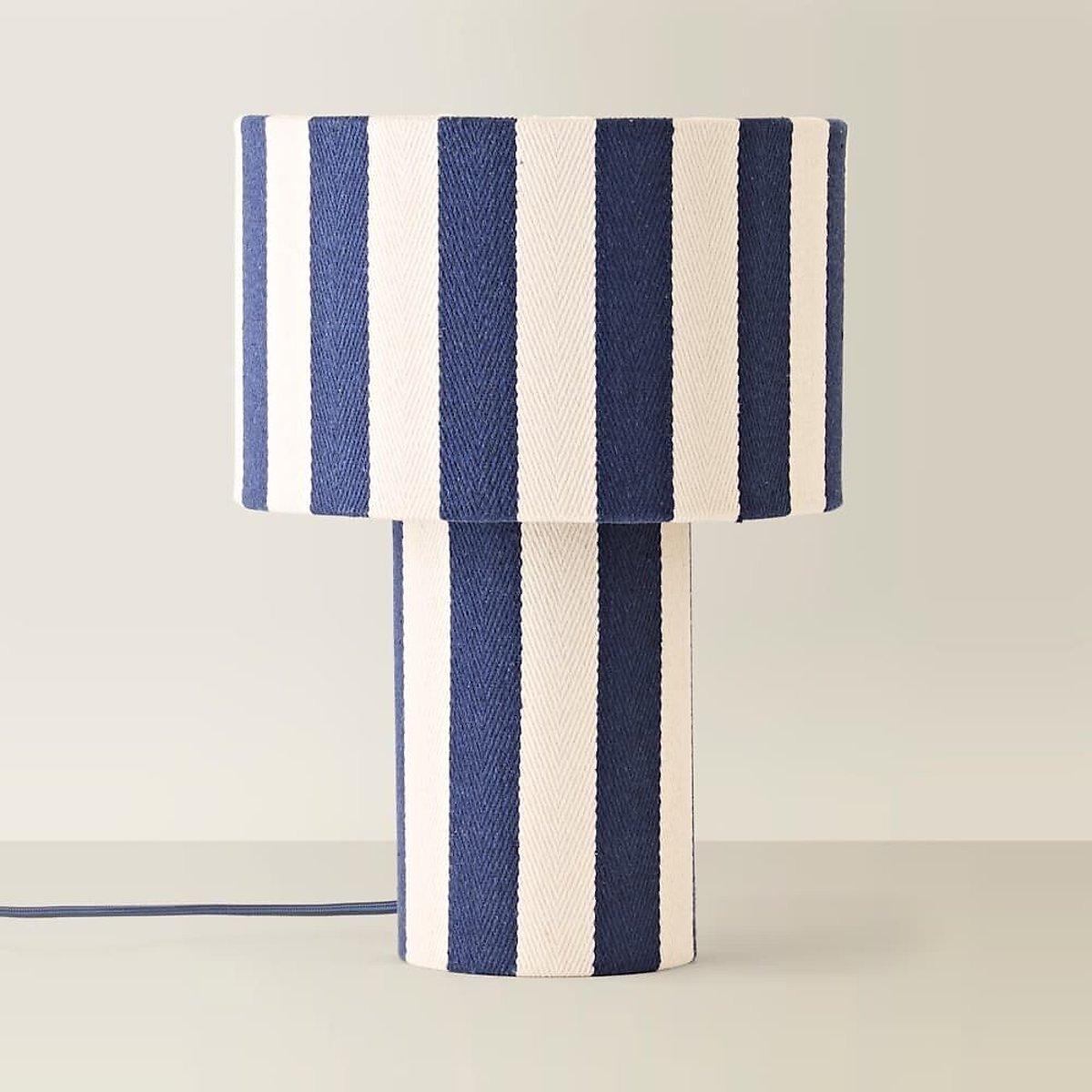 Flossy Stripe Linen Midi Table Lamp navy blue, SO'HOME