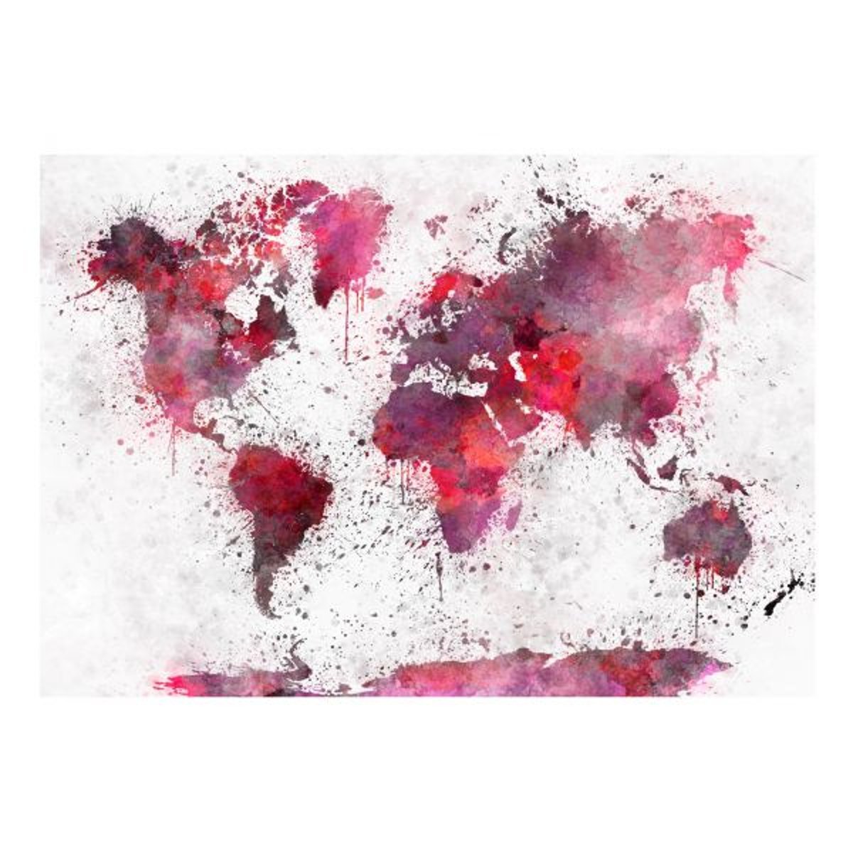 Papier peint intissé panoramique Carte du monde World Map: Red Watercolors rouge, EDEN
