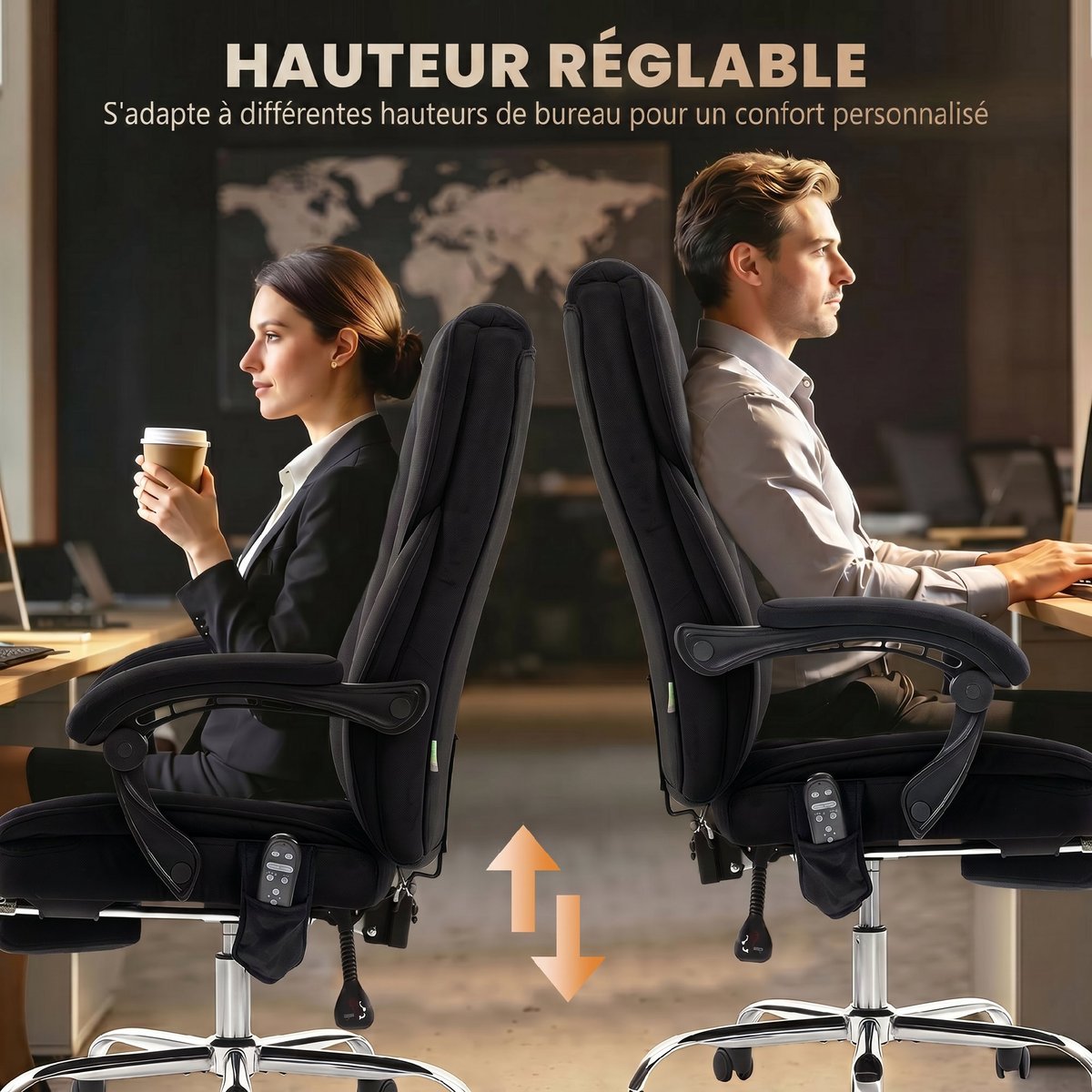 Fauteuil de bureau avec fonction massage noir, HOMCOM