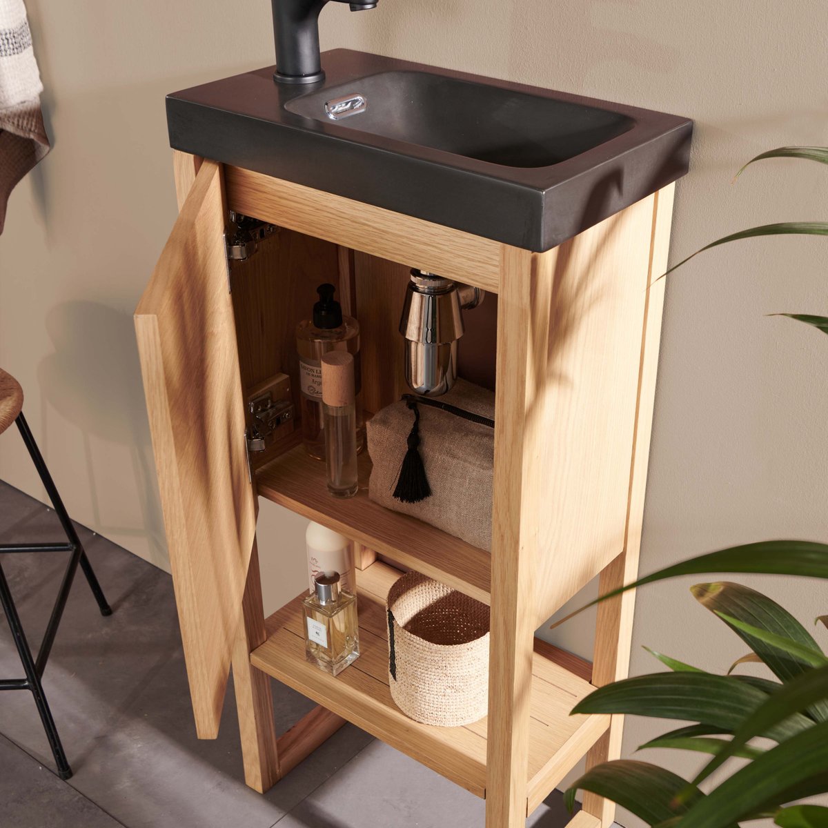 Meuble lave-mains ATOLL décor chêne, MOB IN