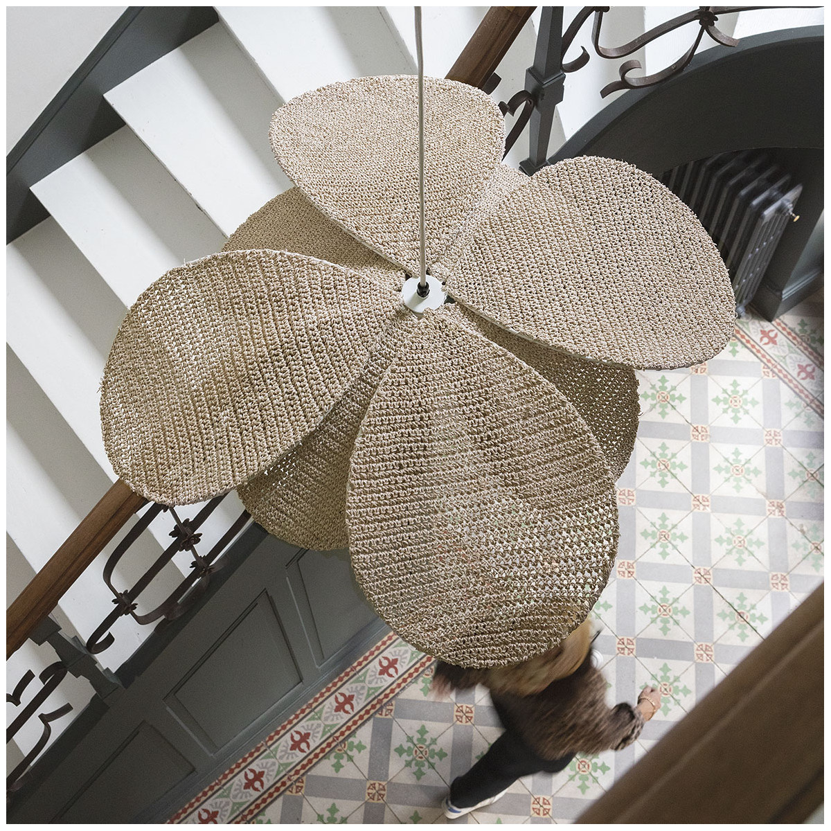 Suspension en raphia tressé beige, BLANC D’IVOIRE