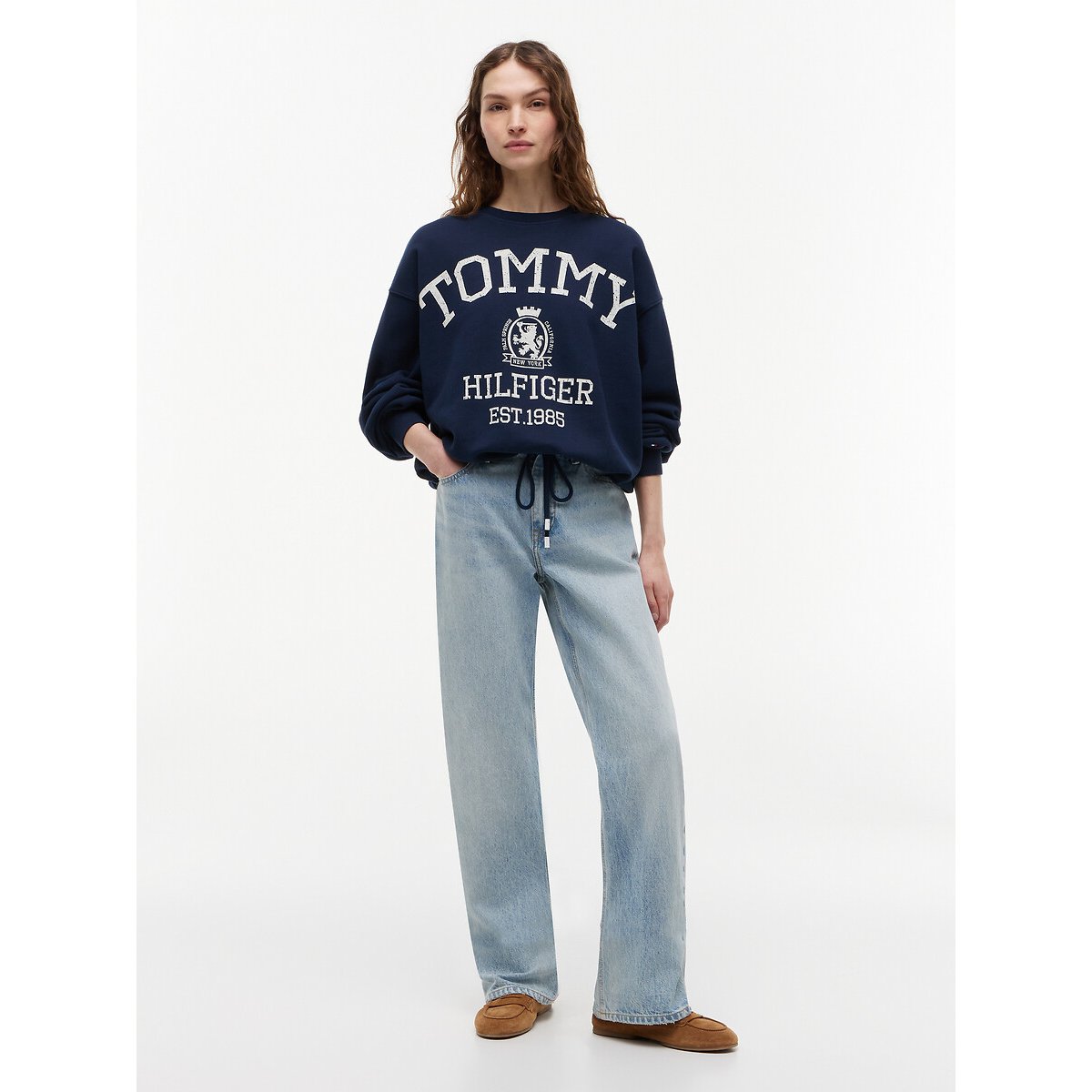 Sweat col rond avec logo marine, TOMMY HILFIGER