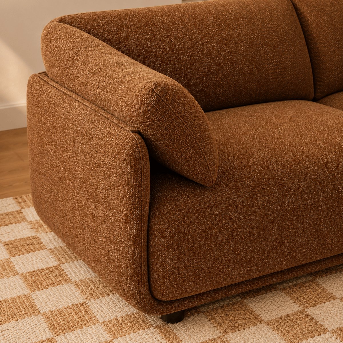 Canapé en tissu chenille tramé KURLY marron, SORELH