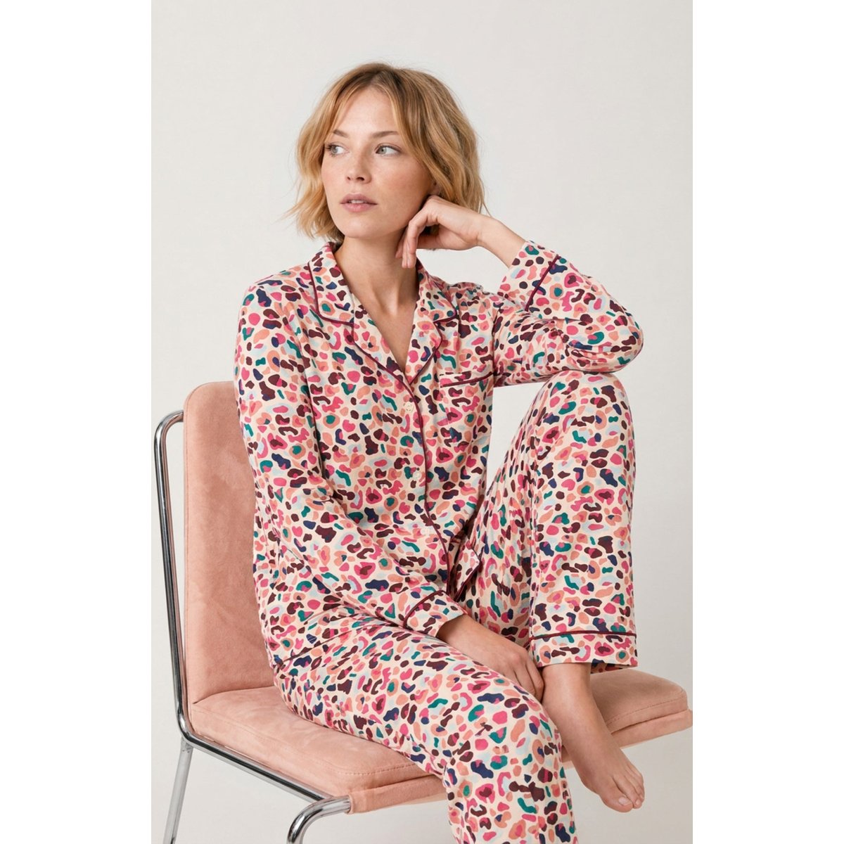 Pyjama boutonné en modal imprimé Léopoldine multicolore, ARTHUR
