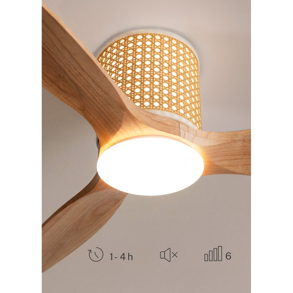 Ventilateur plafond 40W avec lumière et télécommande WIND CALM RATTAN rattan/bois naturel, CREATE