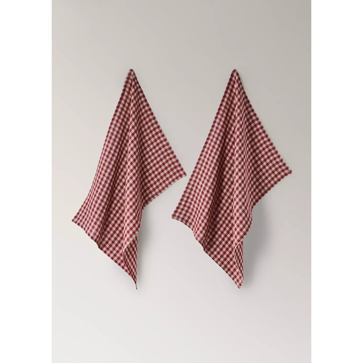Lot de 2 torchons de cuisine 100 % lin à carreaux de Noël rouge, MANGO HOME