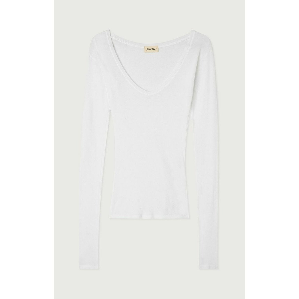 Massachusetts V-Neck T-Shirt with Long Sleeves white, AMERICAN VINTAGE