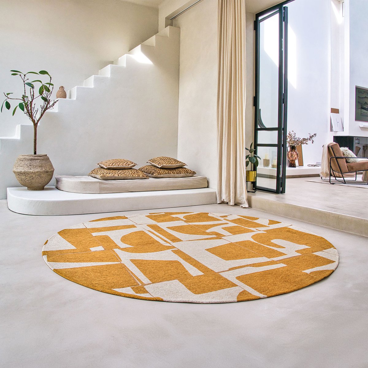 Tapis intérieur/extérieur tissé plat LASH jaune, NOVATREND