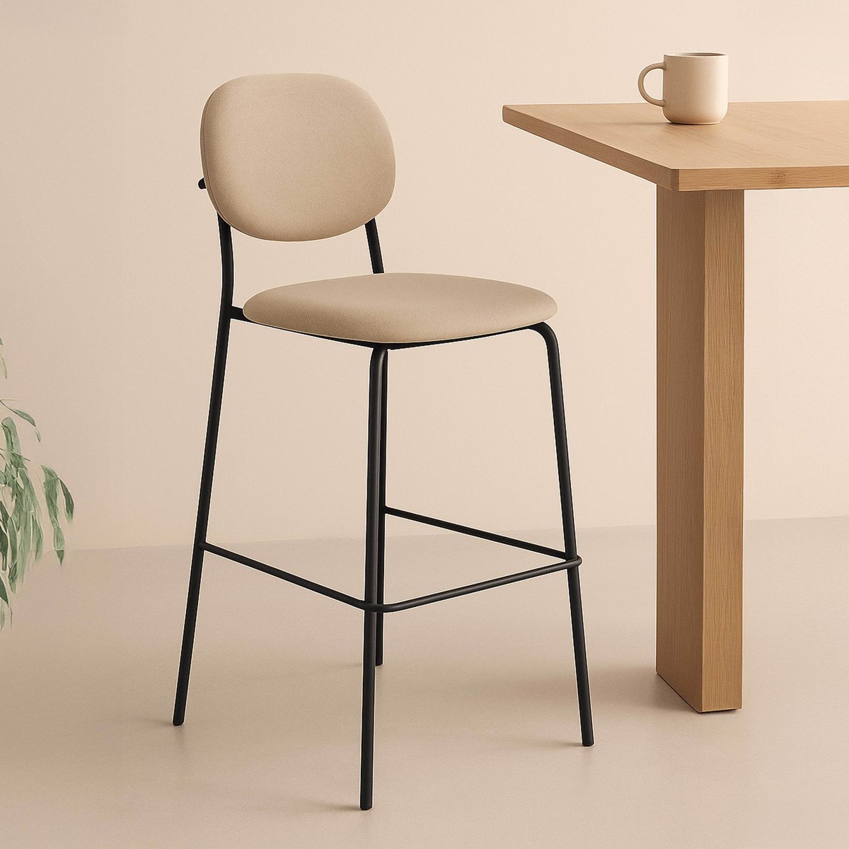 Lot de 2 chaises hautes en acier et tissu, LYA beige, OVIALA