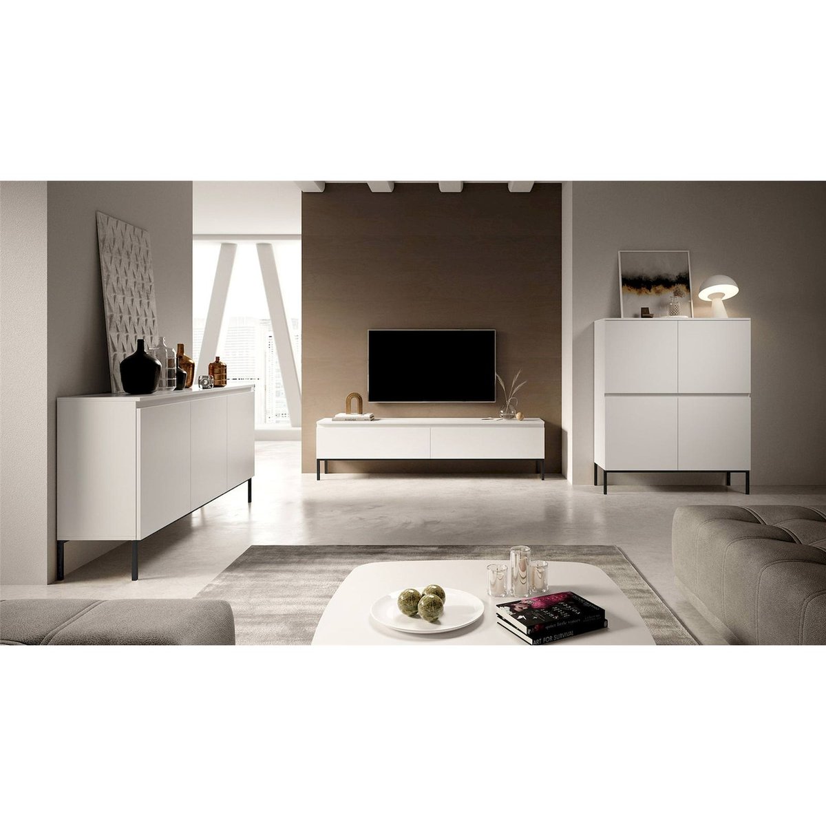 Commode haute BEMMI portes battantes blanc, RECOLLECTION