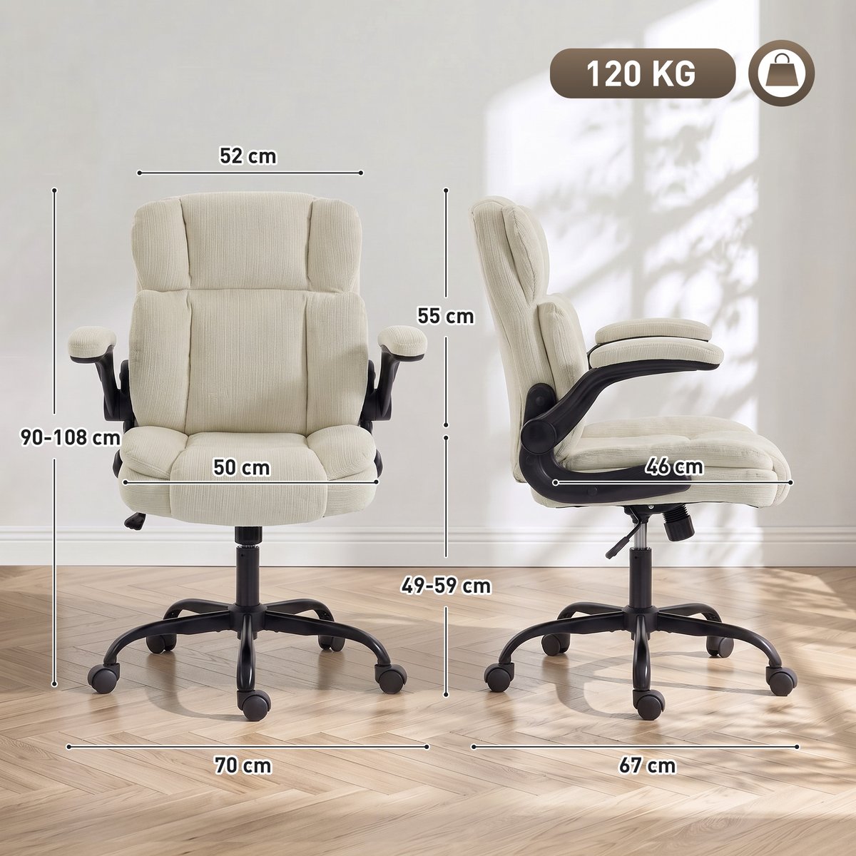 Chaise de bureau Acier Beige beige, noir, HOMCOM