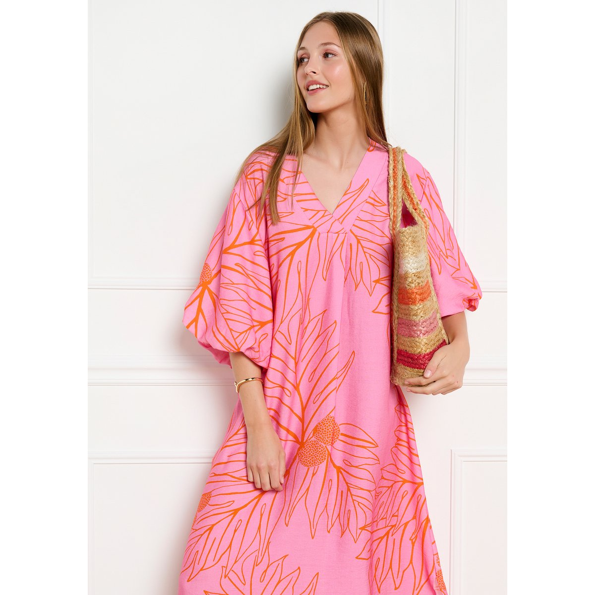 Robe caftan imprimée fuchsia, LOLALIZA