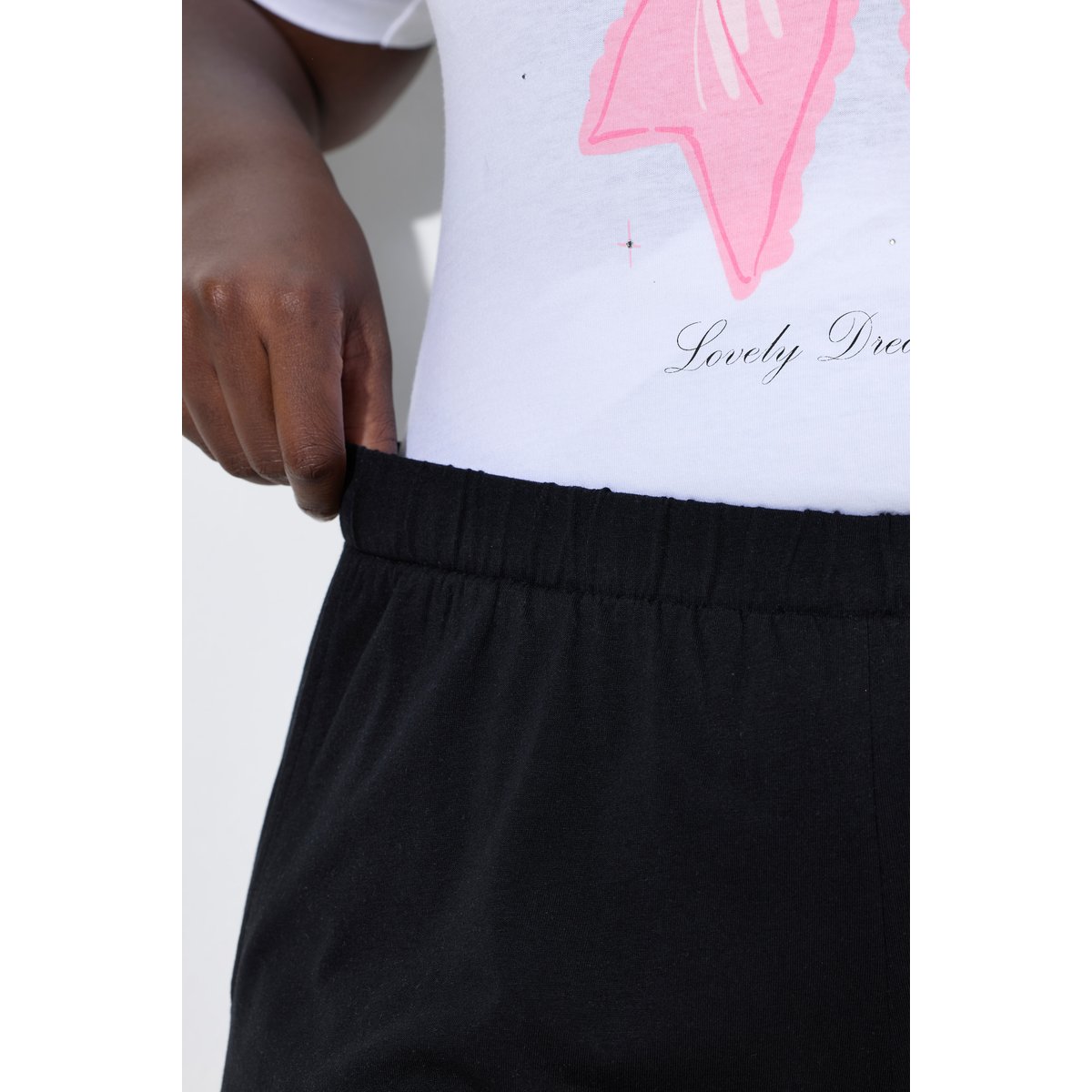 Pantalon de pyjama uni/cœurs, jambe longue noir, ULLA POPKEN