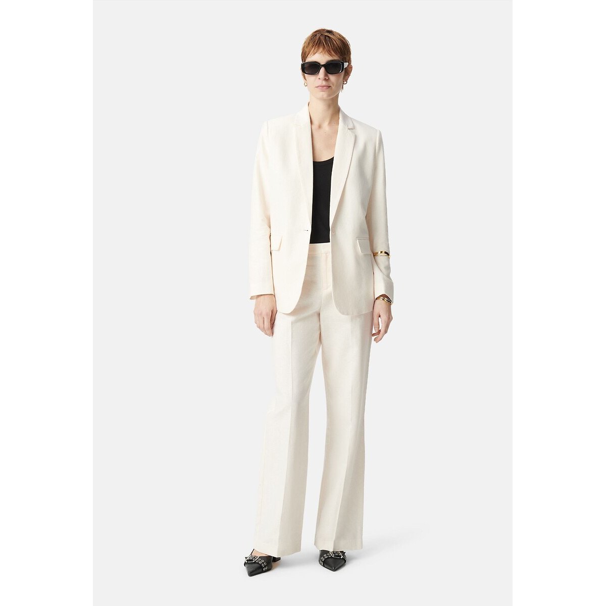 Oversized Suit Jacket in Linen and Cotton ivory, IKKS