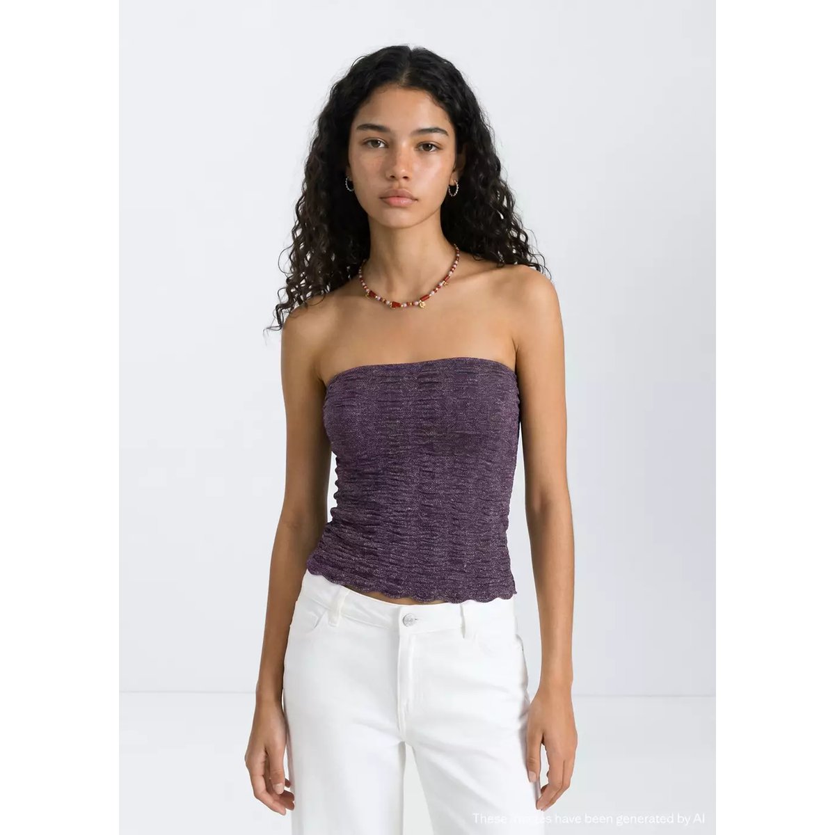 Top bandeau métallisé violet, MANGO TEEN