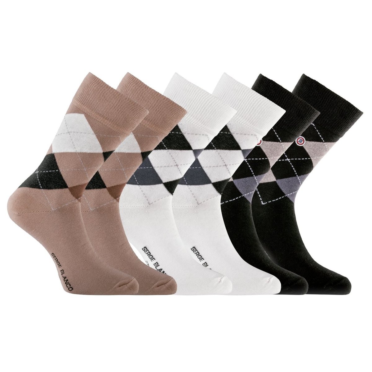 Lot De 6 Paires De Chaussettes Coton beige/noir/blanc, SERGE BLANCO