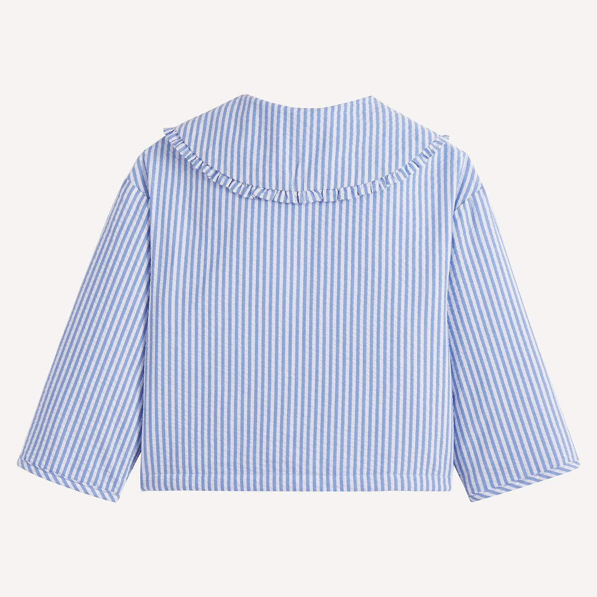 Veste rayée, col claudine volanté, en seersucker rayé bleu/écru, LA REDOUTE COLLECTIONS